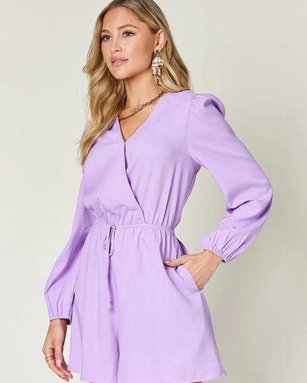 Double Take Full Size Drawstring Long Sleeve Romper