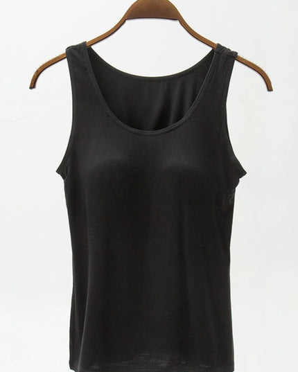 Full Size Wide Strap Modal Tank with Bra Black