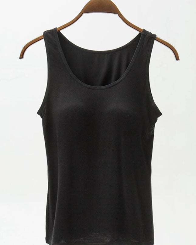 Full Size Wide Strap Modal Tank with Bra Black