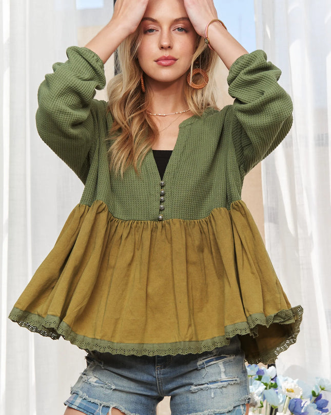 ADORA Mineral Washed Babydoll Tunic Top 