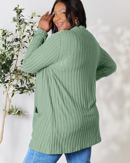 Basic Bae Full Size Ribbed Open Front Cardigan with Pockets