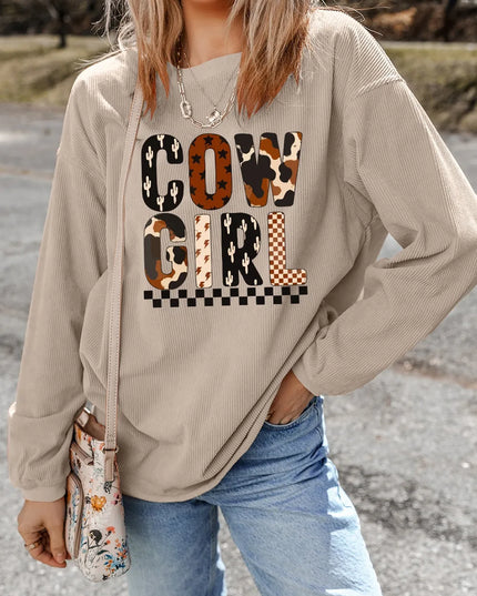 Cowgirl Graphic Long Sleeve Sweatshirt Khaki