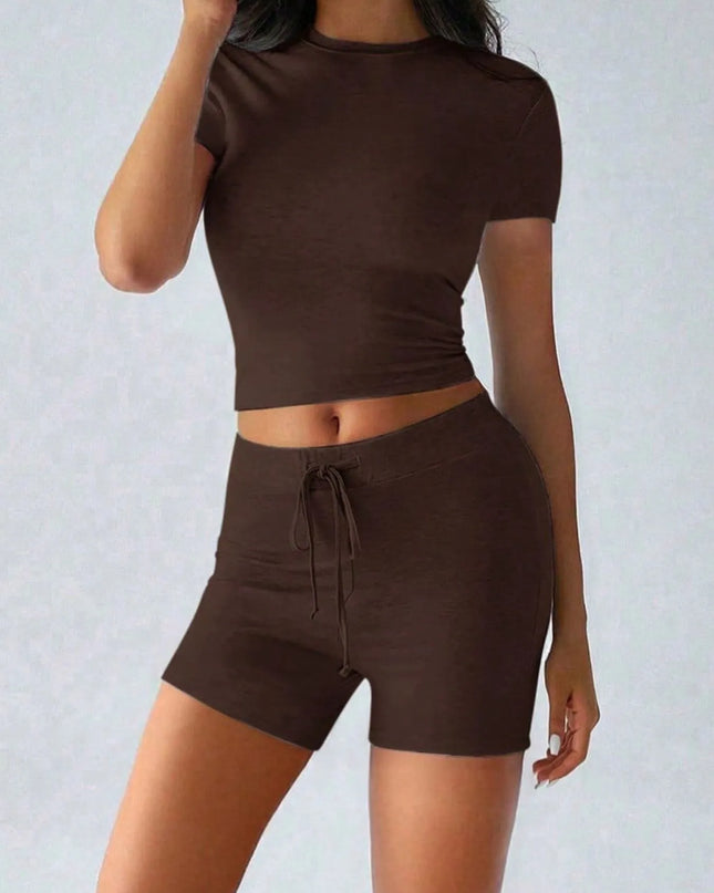 Round Neck Short Sleeve Top and Shorts Set