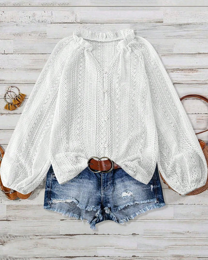Crochet Notched Button-Front Shirt