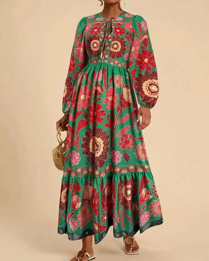 Floral Tie Waist Long Sleeve Dress