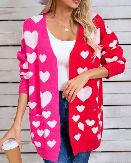 Angel Wings Heart Open Front Long Sleeve Cardigan Hot Pink