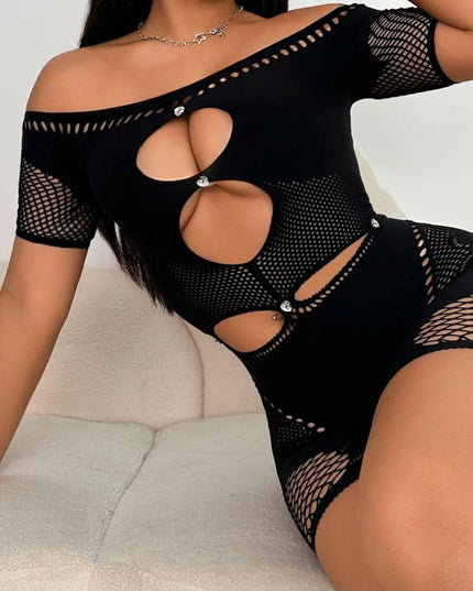 Cutout Off Shoulder Fishing Net Romper
