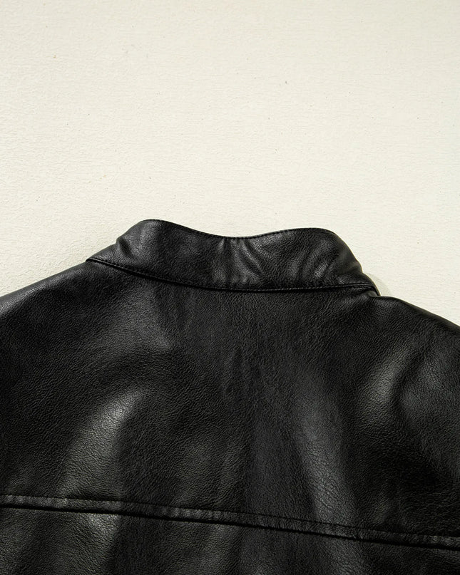Faux Leather Buttoned Front Boxy Jacket