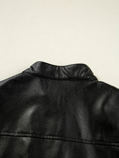 Faux Leather Buttoned Front Boxy Jacket