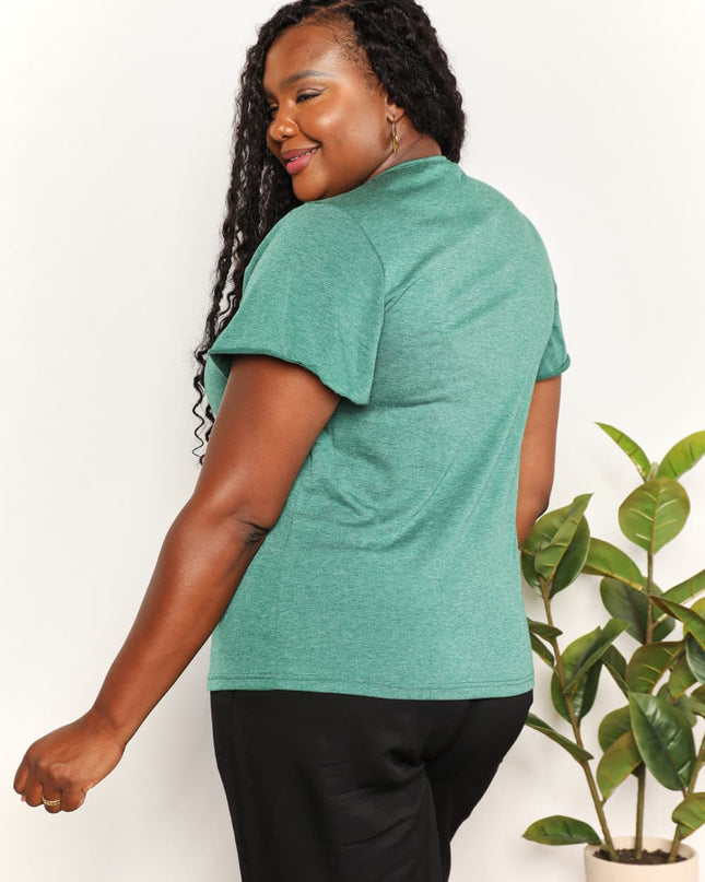 Double Take Ruched V-Neck Short Sleeve T-Shirt