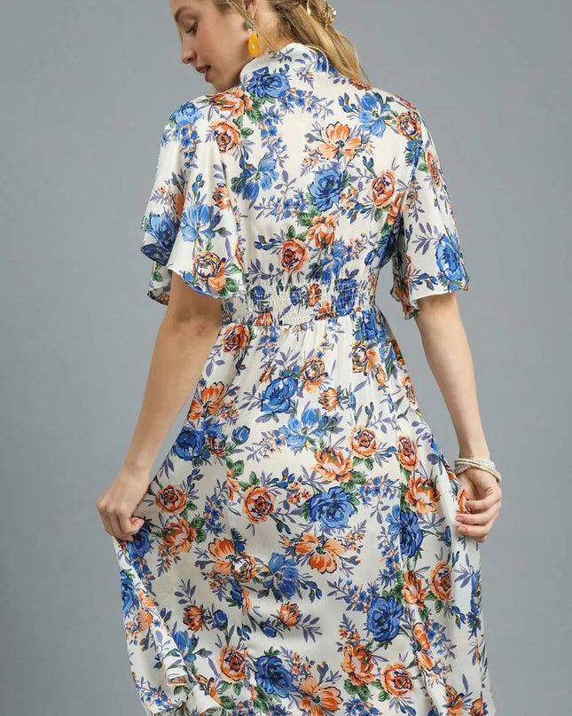Umgee Floral Print Flutter Sleeve Dress 