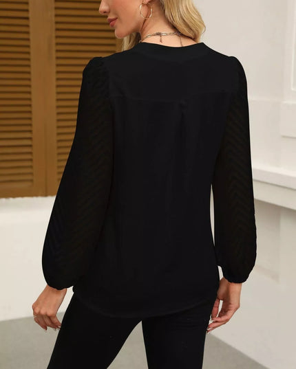 Notched Balloon Sleeve Blouse