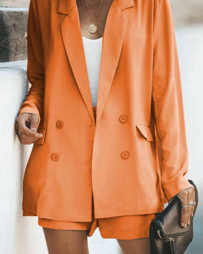Longline Blazer and Shorts Set with Pockets Sherbet
