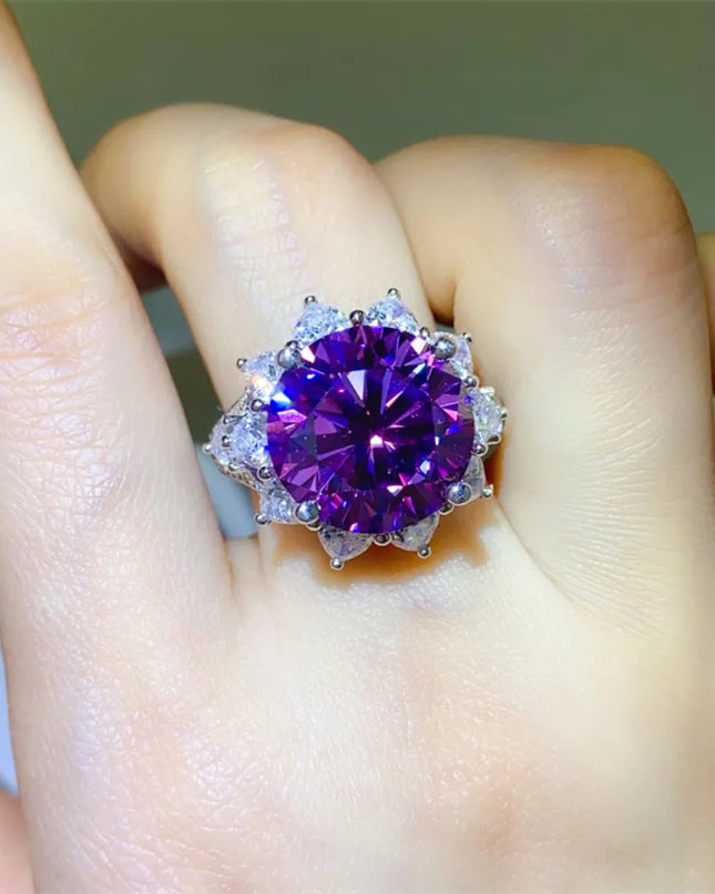 10 Carat Moissanite 925 Sterling Silver Flower Shape Ring