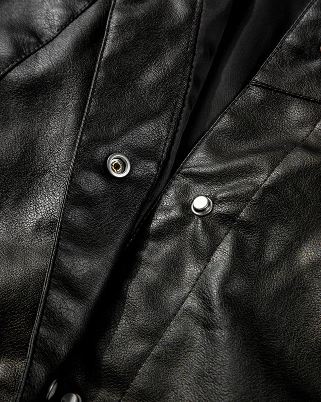 Faux Leather Buttoned Front Boxy Jacket