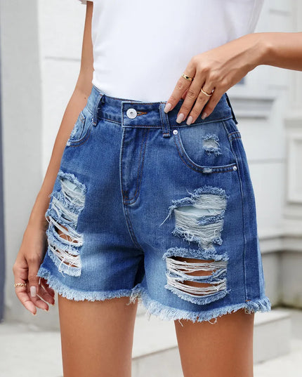 Distressed Raw Hem Denim Shorts 