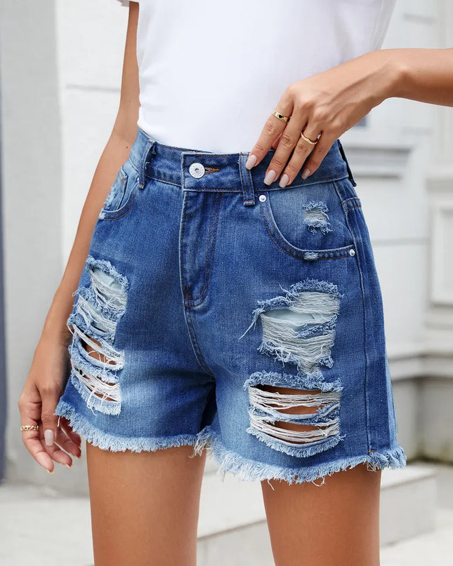 Distressed Raw Hem Denim Shorts 