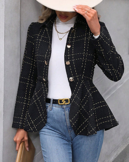 Ruffle Hem Collared Blazer Black