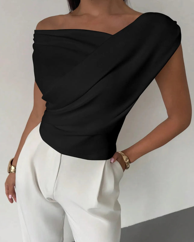 Asymmetrical Ruched Short Sleeve Top