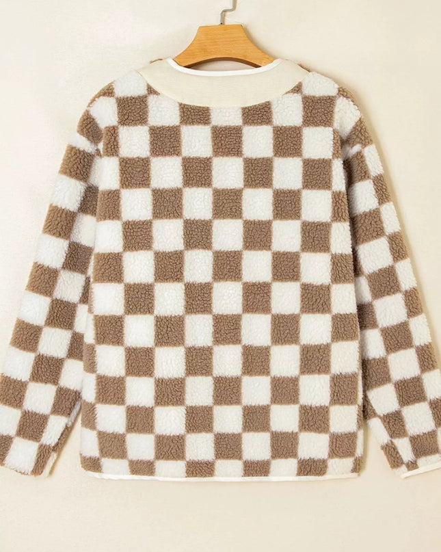 Checkered Sherpa Oversized Button Up Jacket