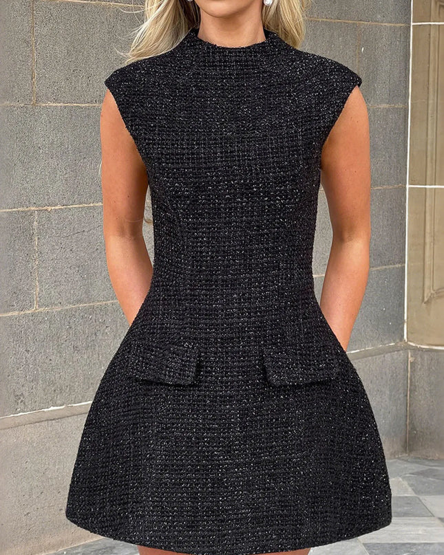 Cutout Back Round Neck Cap Sleeve Mini Dress