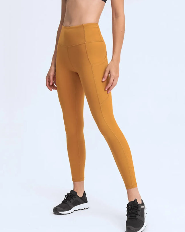 Millennia Wide Waistband Leggings with Pockets Tangerine