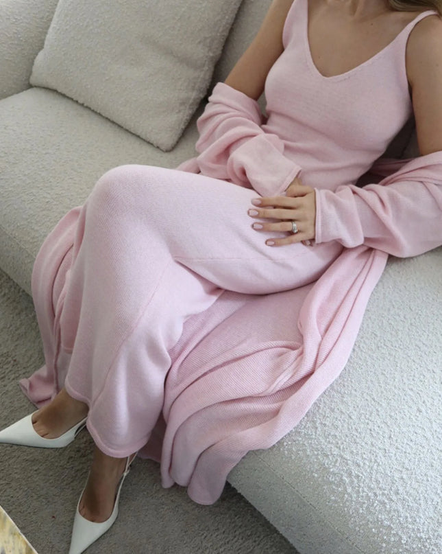 V-Neck Knit Dress and Cardigan Sweater Set Blush Pink