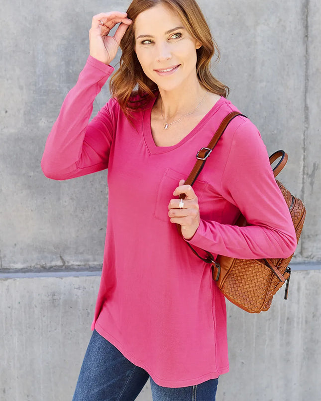 Basic Bae Full Size V-Neck Long Sleeve Top
