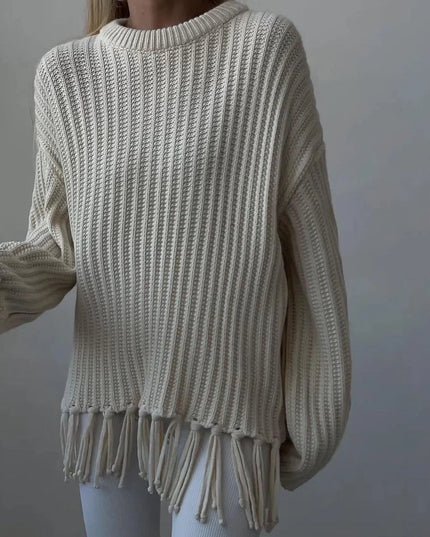 Fringe Round Neck Long Sleeve Sweater