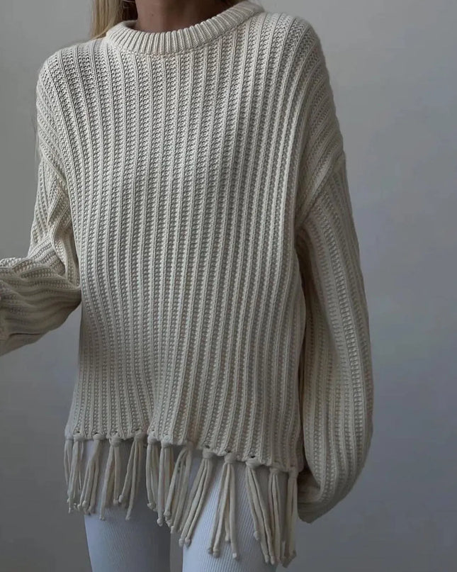 Fringe Round Neck Long Sleeve Sweater