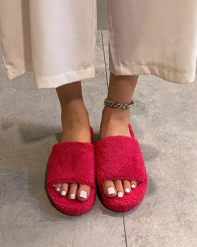 Open Toe Platform Slippers Hot Pink