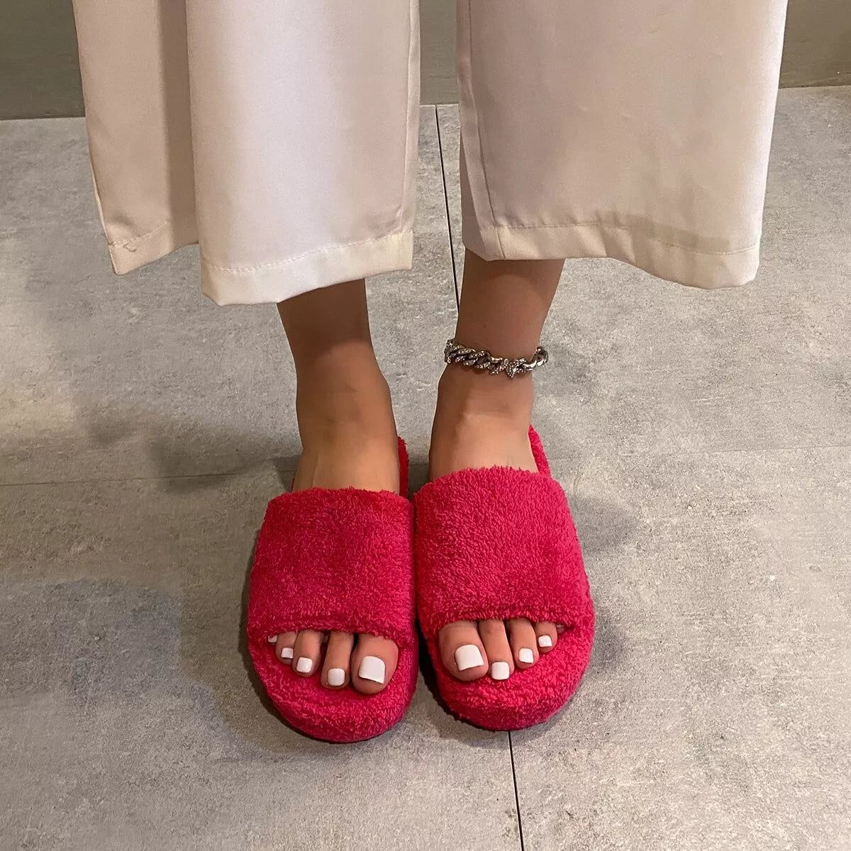 Open Toe Platform Slippers Hot Pink