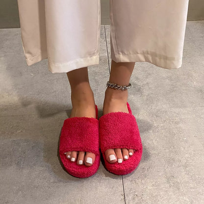 Open Toe Platform Slippers Hot Pink