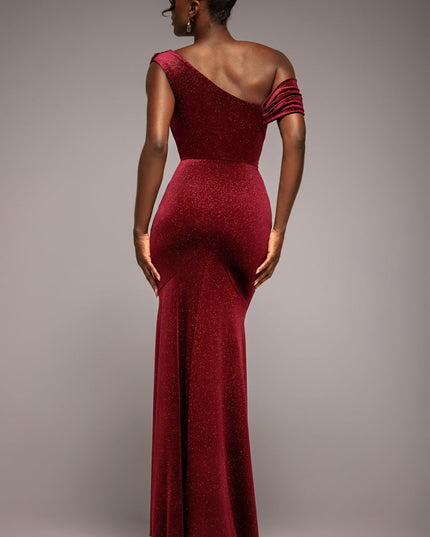 Glitter Velvet Cowl Neck Off The Shoulder Maxi Dress - Black by Goddiva