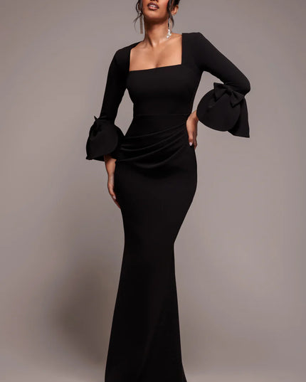 Petal Bow Sleeve Frill Maxi Dress - - DR4767