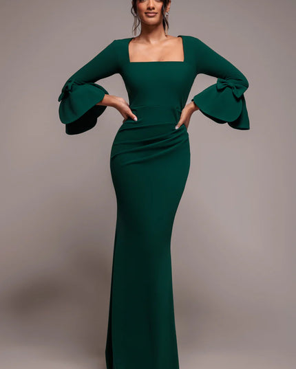 Petal Bow Sleeve Frill Maxi Dress - - DR4767