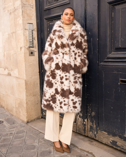 Cow Print Faux Fur Coat