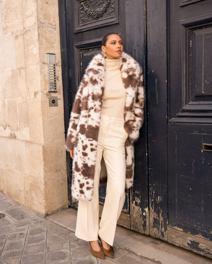 Cow Print Faux Fur Coat