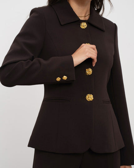 Embossed Button Tailored Blazer With Collar Coffee