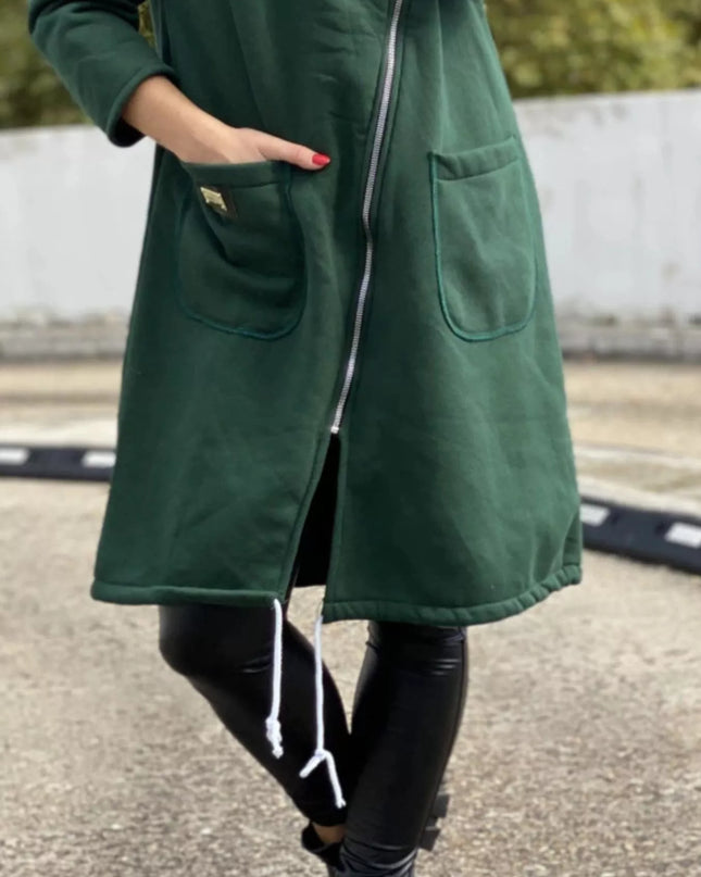 Full Size Asymmetrical Zip-Up Hooded Fleece Outerwear Plus Size