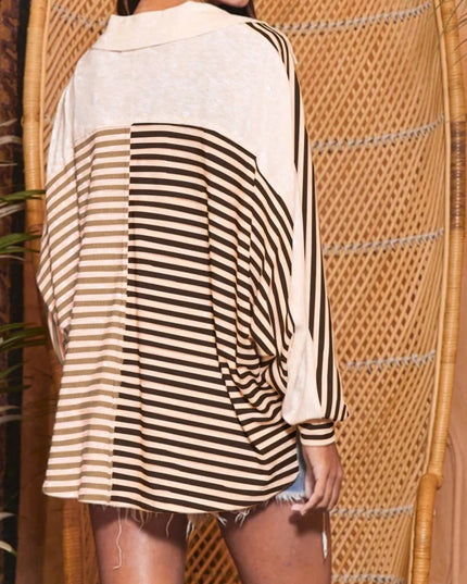 Striped Button Front Casual Top