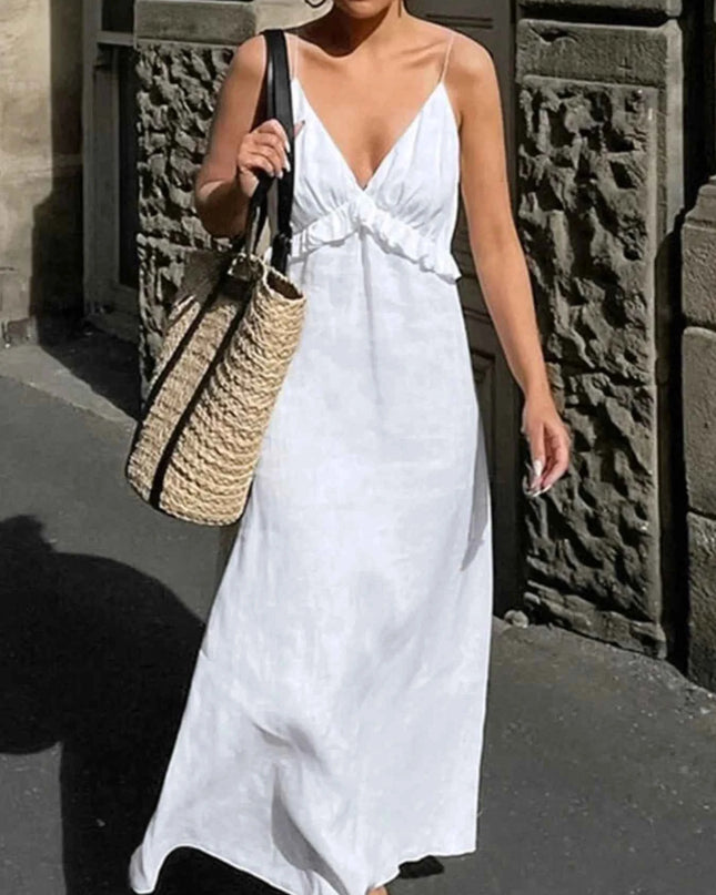 Ruffled V-Neck Maxi Dress