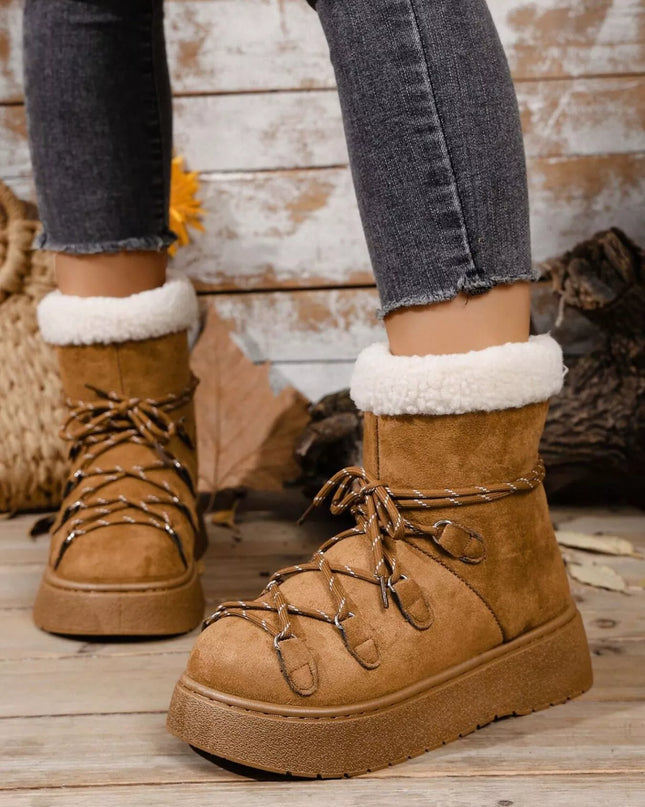 Round Toe Lace Up Platform Boots