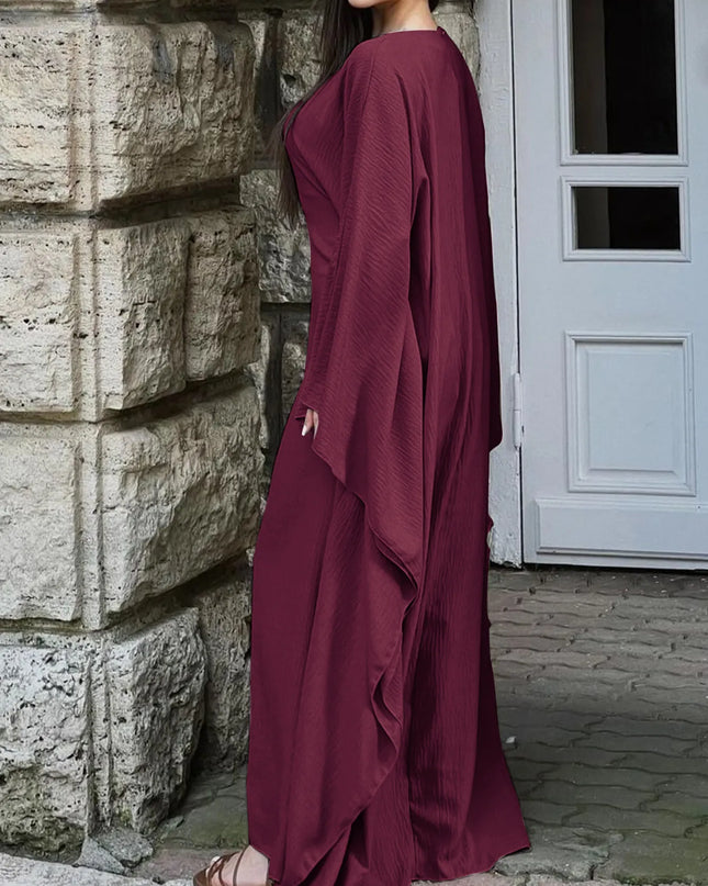 Round Neck Maxi Dress with Flowing Cape Sleeves