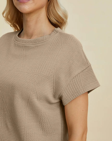 Double Take Full Size Texture Short Sleeve Top and Shorts Set