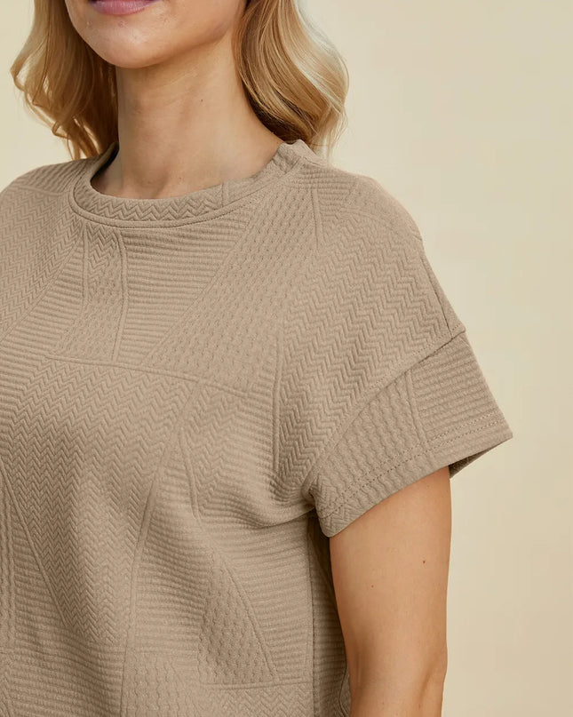 Double Take Full Size Texture Short Sleeve Top and Shorts Set