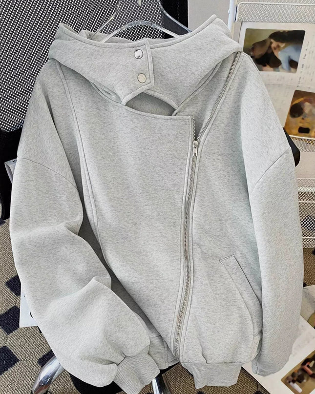 Zip Up Long Sleeve Hoodie Gray