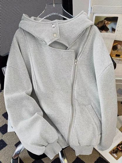 Zip Up Long Sleeve Hoodie Gray