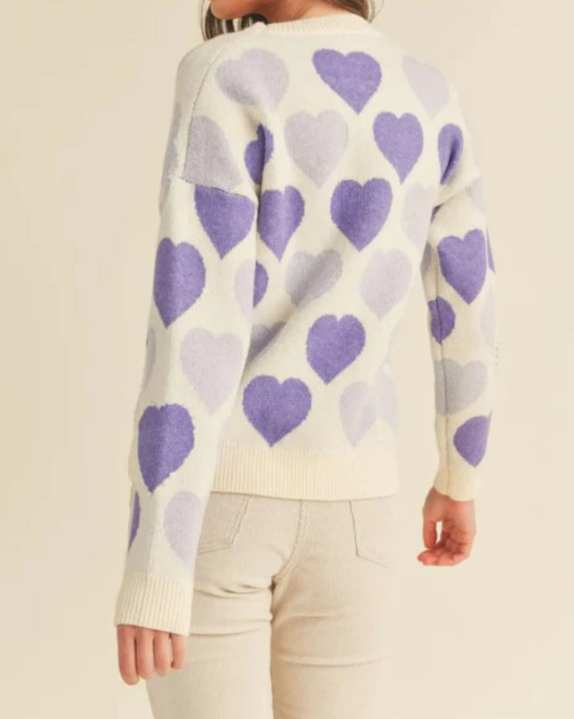 Heart Ribbed Hem Long Sleeve Sweater
