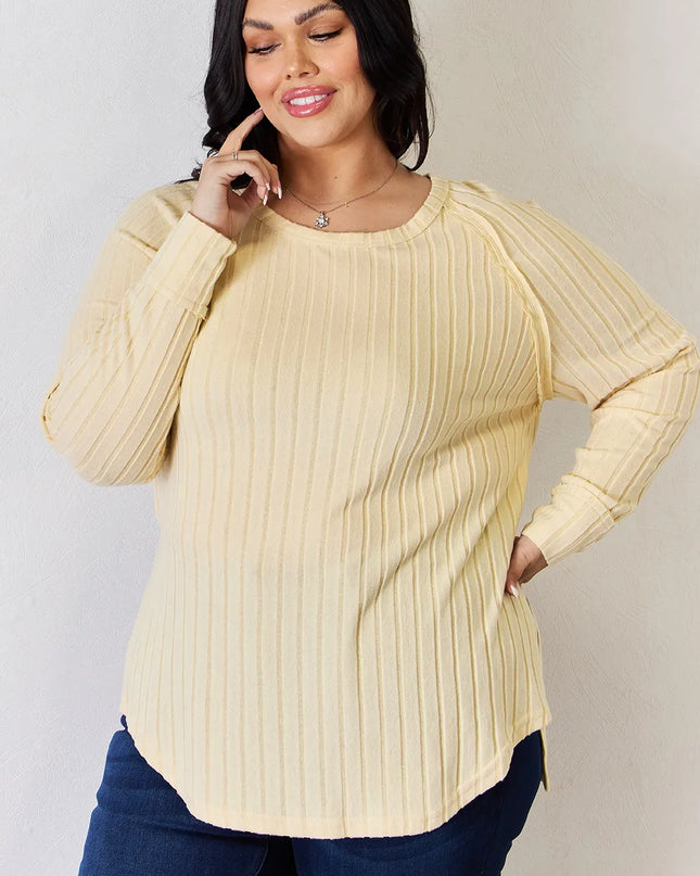 Basic Bae Full Size Ribbed Round Neck Slit T-Shirt